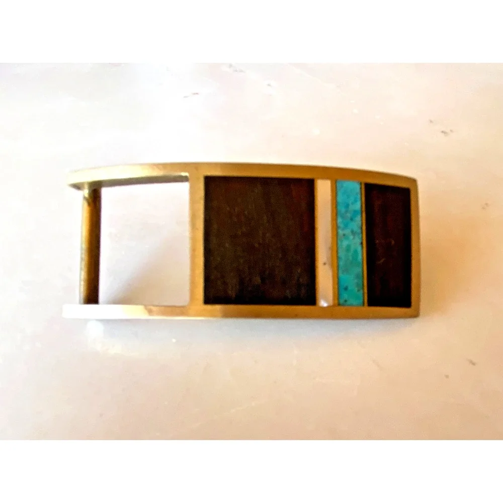 MIKE ROGERS Artist Custom Belt Buckle Albuquerque, NM, Vintage Brass Turquoise